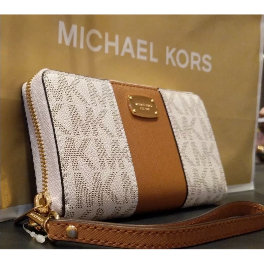 Michael kors center stripe wallet/ph case vanilla - Picture 6 of 8